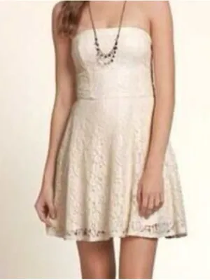 Hollister Strapless Lace Dress in Cream thumbnail 3