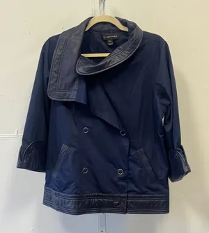 Bagatelle Navy Blue Leather Trim Double Breasted Jacket Style Women's Large‎ thumbnail 1
