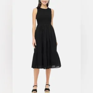 J. Crew Womens black smocked midi dress thumbnail 2