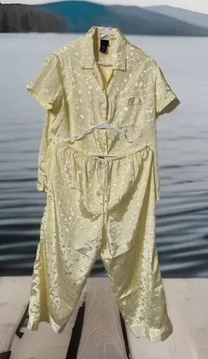 EUC Secret Treasures 2-Piece Set‎ Yellow Satin Floral Sleepwear PJ-Size L(12/14) thumbnail 1