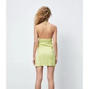 ZARA sprint Lime Wave Halter Mini Dress summer party Size Medium thumbnail 4