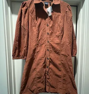 NWT GAP Brown Corduroy Button-Up midi Shirt dress sz small thumbnail 2