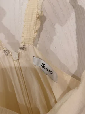 Madewell Ruffle Strap Empire Dress Ivory Cream Beige Sz 12 Cotton Blend Pockets thumbnail 3