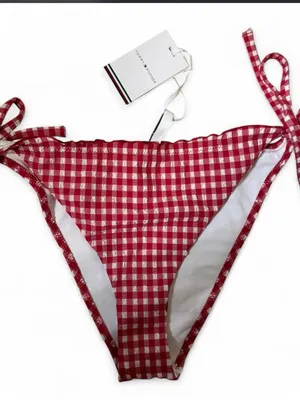 Tommy Hilfiger Red-and-White Gingham Tie-Side Bikini Bottom thumbnail 1