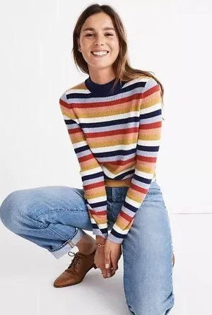 Madewell Pullover Stripe Sweater Merino Wool Alpaca Blend Size Medium 70’s Style thumbnail 1