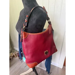 Dooney & Bourke Pebble Grain Leather Hobo Shoulder Bag Burgundy Wine Tan Trim thumbnail 11
