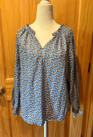 J. Crew floral print cotton blouse/tunic women’s M blue pink green thumbnail 1