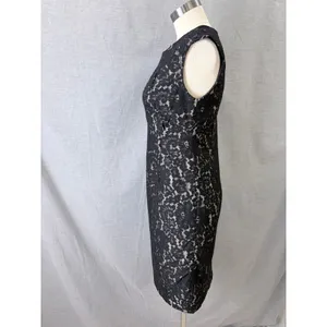 Calvin Klein Black Floral Lace Sheath Dress Boat Neck Sleeveless Size 6‎ thumbnail 6