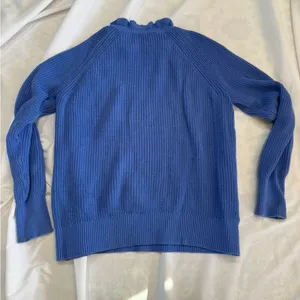 LOFT Blue Crew Neck Knit Sweater with Button Accents Ruffles Medium thumbnail 2