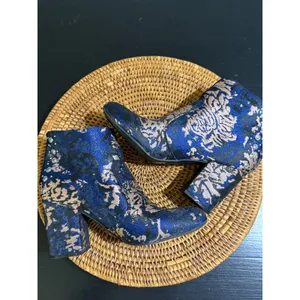 G by GUESS Women Blue Rose Gold Floral Brocade Studded Block Heel Ankle Boots thumbnail 5