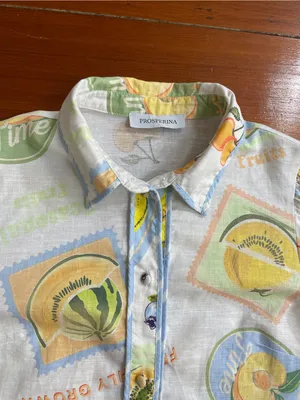 Prosperina Clementine Multi Print Cotton Linen Button Front Tie Sleeve Top 💛🎀 thumbnail 10