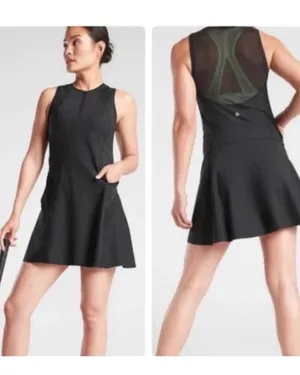 Athleta Black Tennis Dress Mesh Back Sleeveless Sports Golf Fit Flare XS thumbnail 2