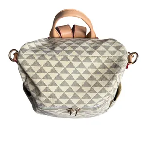 Geometric Print Convertible Backpack Bag Travel Tote Cream Taupe thumbnail 9