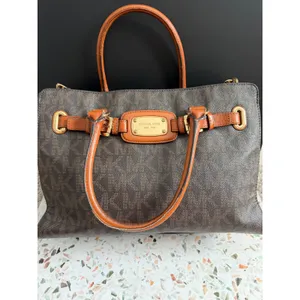 Michael Kors Hamilton Satchel Brown Logo PVC Leather Preppy Classic Tote Bag thumbnail 7