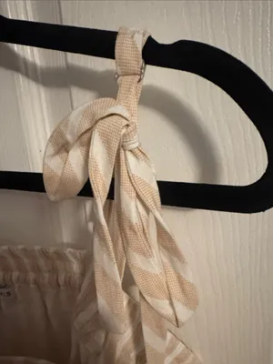 Striped Tie-Shoulder Ruffle Camisole - Beige Cream thumbnail 4