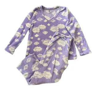 Victoria's Secret Pink Women's XL Lavender‎ Cloud Print V-Neck Fleece Pajama Set thumbnail 1