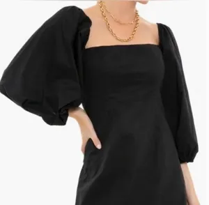 Tuckernuck Pomander Place Square Neck Chloe Mini Dress Black Puff Sleeves Small thumbnail 3
