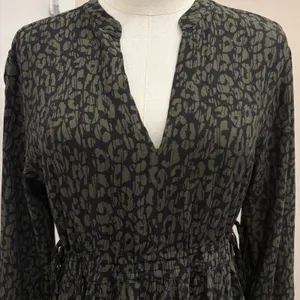 Rails Maple Dress Olive‎ Batik Cheetah Animal Print Midi V-Neck Long Sleeve M thumbnail 4