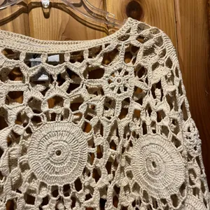 VTG Crochet Lace Top Boho Long Sleeve Shirt Ivory‎ Cream One Size thumbnail 4