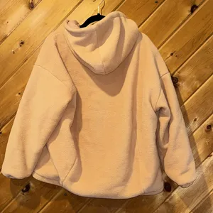 Fabletics Lotta Sherpa Half Zip Hooded Sweatshirt Jacket in peach tan thumbnail 9