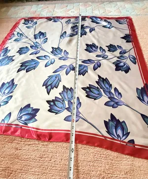 Large Square Floral Scarf Red Blue Ivory 35” thumbnail 2