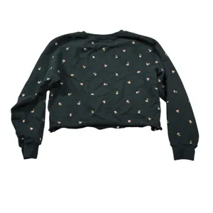 Madewell MWL Size Medium Black Floral Embroidered Cropped Sweatshirt Cozy‎ Dorm thumbnail 7