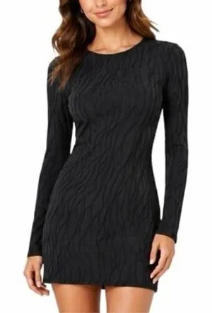 Commense Womens Black Textured Wavy Long Sleeve Bodycon Mini Dress XS thumbnail 1