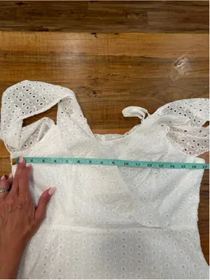 SHEIN White Eyelet Lace Ruffle Wrap Mini Dress Size M Minimalist Coastal Resort thumbnail 9