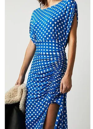 FREE PEOPLE Lakeside Mini Printed Dress in Bluebell Combo Hearts Size Large thumbnail 13