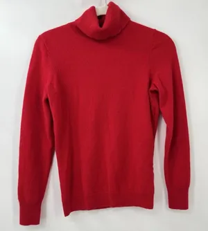 Talbots Pure Cashmere Turtleneck Red Holiday Christmas Minimalist Sweater Bright thumbnail 1