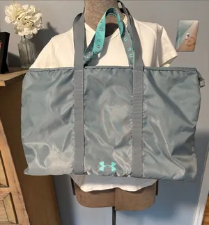 Under Armour Gray with Teal Logo Double Straps Nylon Tote thumbnail 1