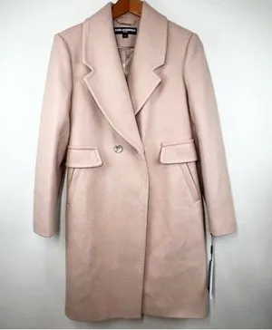 Karl Lagerfeld Paris Double Breasted Wool Blend Belted Coat M thumbnail 1