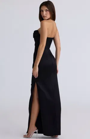 House of CB Adrienne Black Satin Strapless Corset Maxi Gala Dress thumbnail 4