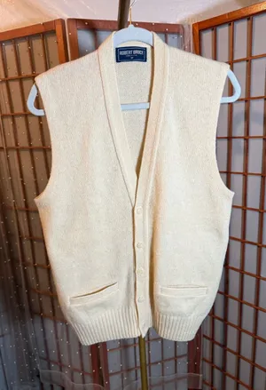 Vintage Robert Bruce Cardigan Vest Sweater Men's Medium Cream Knit Preppy thumbnail 1