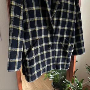 Derek Lam 10 Crosby Plaid Cocoon Coat Women's 4 Navy and Yellow Wool Blend Lined thumbnail 5