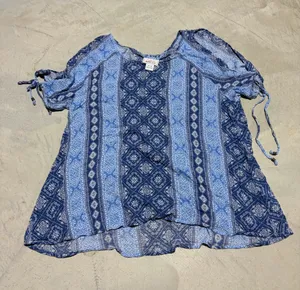 Ariat Blue Patterned Short Sleeve Top xl thumbnail 1