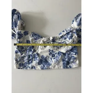 Abercrombie & Fitch White Blue Emerson Floral Off Shoulder Crop Top Women M thumbnail 6