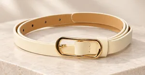 Elegant Cream Skinny Belt Gold Buckle Minimalist Y2K Style thumbnail 1