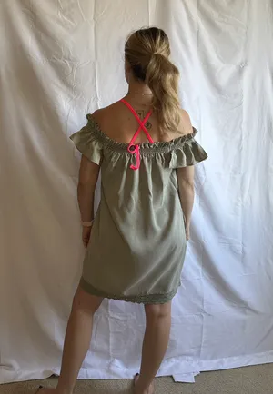 Smocked Off Shoulder Mini Dress - Army Green - S thumbnail 3