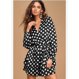 Lulus Women’s Polka Dots Satin Ruffled Romper‎ Elegant Glam Cocktail Size Small thumbnail 3