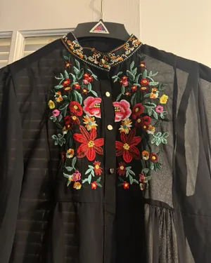 Sheer Embroidered Blouse Black Size M thumbnail 2