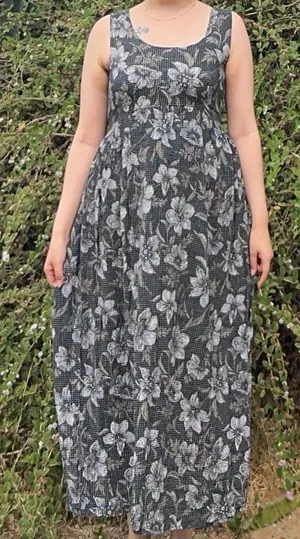Vintage Gray floral maxi dress. thumbnail 1