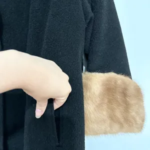 Vintage black wool Coat with Mink Collar & Cuffs size large thumbnail 5