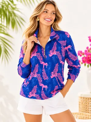 Lilly Pulitzer Skipper Popover Women S Blue Pink Zebra Leaf Print Excellent thumbnail 2