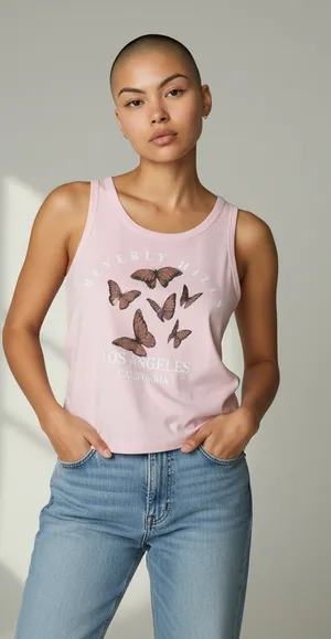 Grayson Threads Pink Butterfly Graphic Los Angeles Tank Top Women's, Size M, NWT thumbnail 1