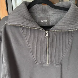 Aerie Down To Earth half zipper pullover sweatshirt ribbed charcoal oversized thumbnail 4