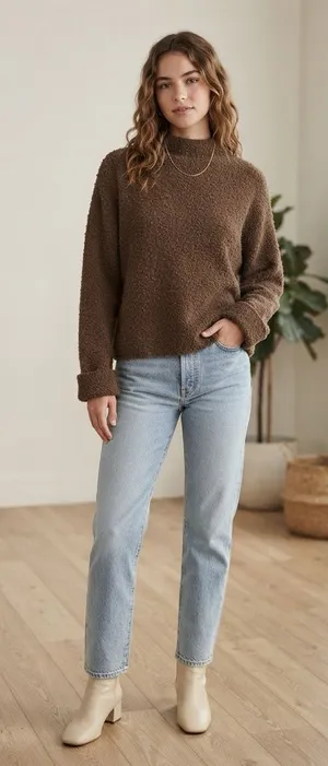 NWT J.Crew Brown Fuzzy Boucle Mock Neck Sweater Size Medium Wool Alpaca thumbnail 1