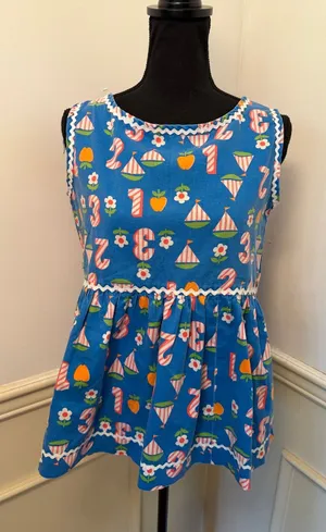 Vintage Handmade Novelty Print "School Days" Sleeveless Top Smock Retro Cottage thumbnail 1