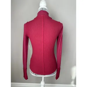 FREE PEOPLE Long Sleeve Mock Neck Studded Sleeve Red Thermal Top Tee Size XS thumbnail 3