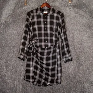 UNTUCKit Tessa Black N White Plaid Wrap Shirt Dress Viscose Office Womens 6 thumbnail 4